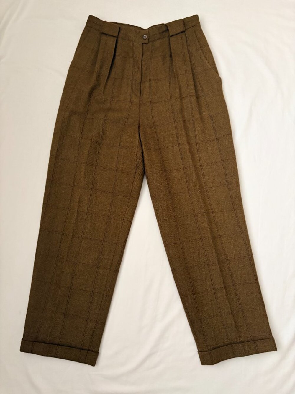 Vintage Jones New York 100% Wool Glen Plaid Straight Wide Leg Trousers 14